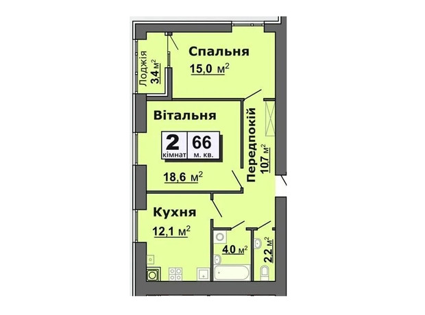 ЖК ул. Железнодорожная, 16: планировка 2-комнатной квартиры 66 м²