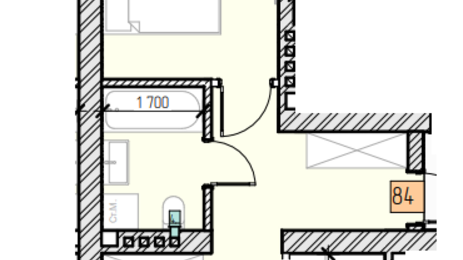 Планування 1-кімнатної квартири в ЖК Квітковий 54.1 м², фото 640019