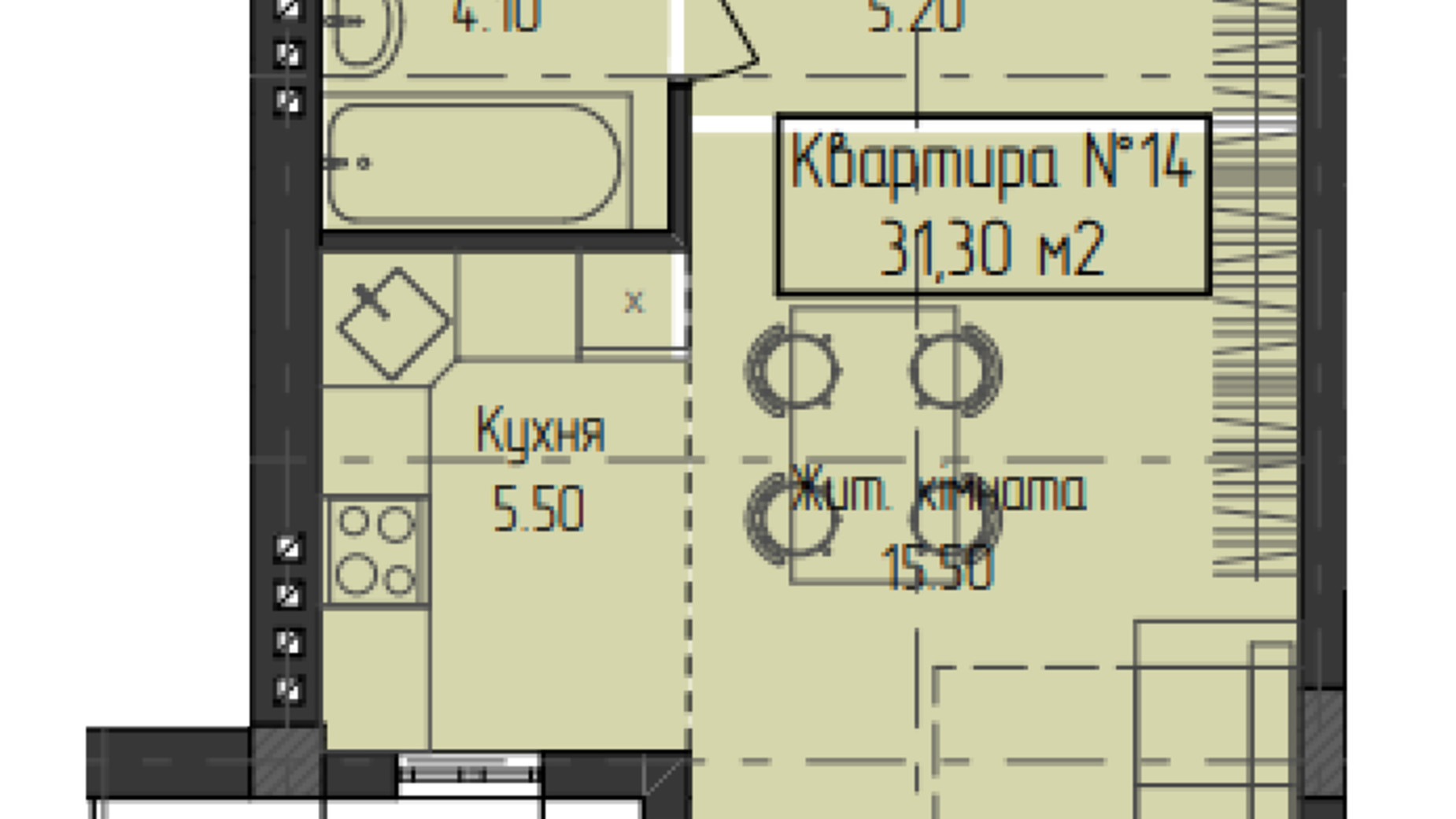 Планировка 1-комнатной квартиры в ЖК ГеліосУЖ 31.3 м², фото 640297