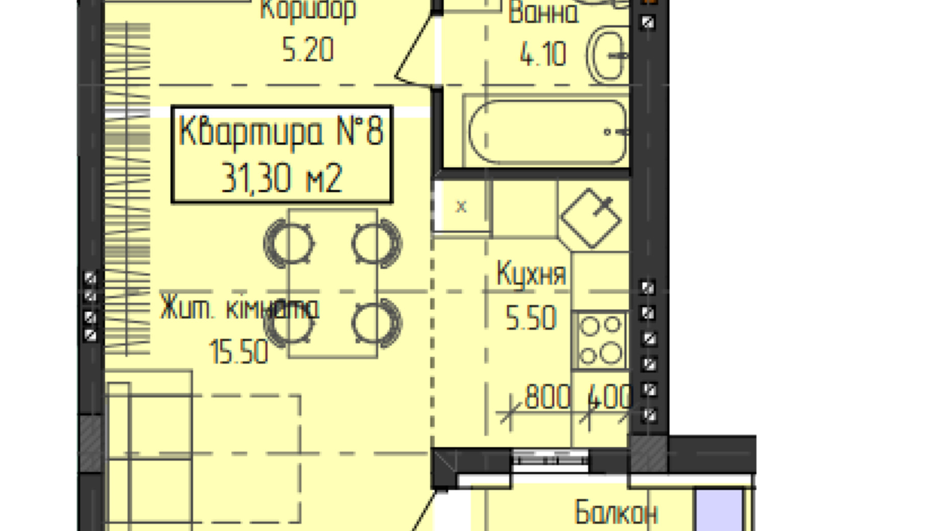 Планировка 1-комнатной квартиры в ЖК ГеліосУЖ 31.3 м², фото 640298