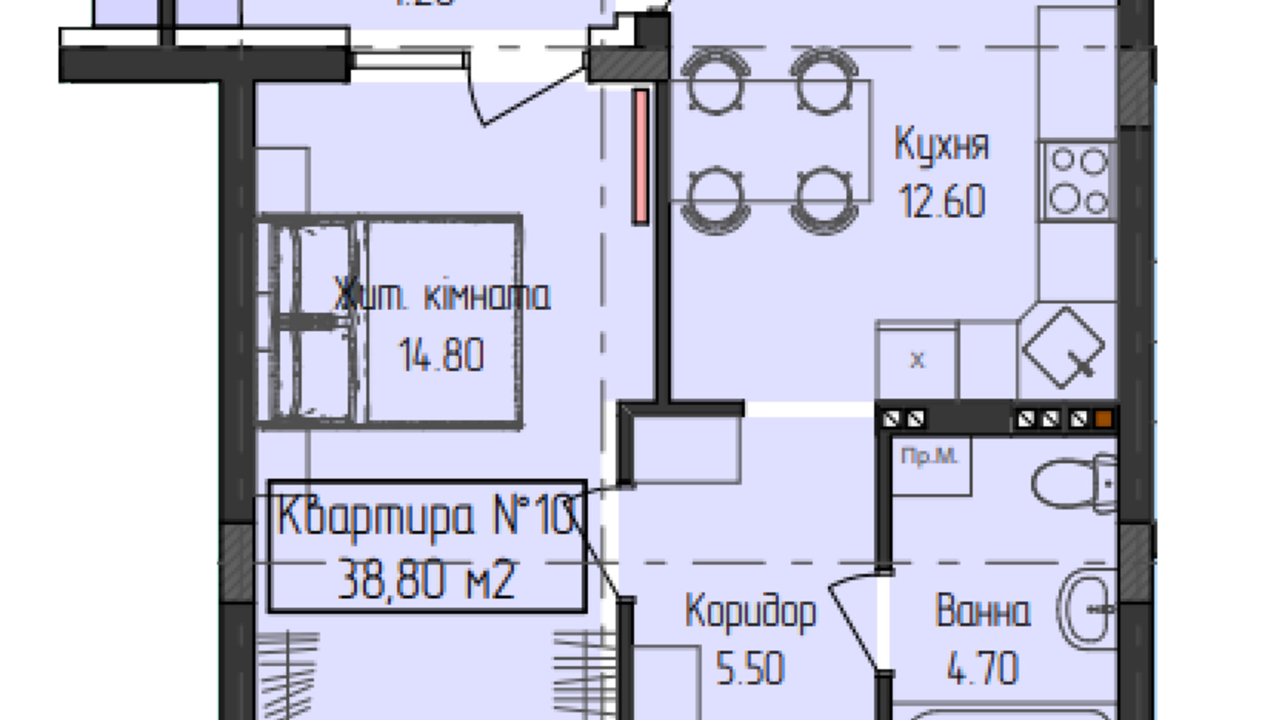 Планировка 1-комнатной квартиры в ЖК ГеліосУЖ 38.8 м², фото 640299