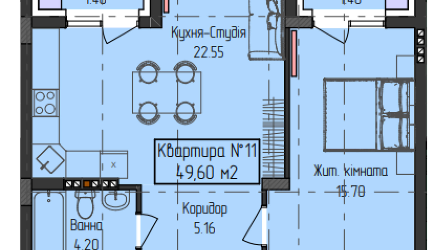 Планування 2-кімнатної квартири в ЖК ГеліосУЖ 49.6 м², фото 640300