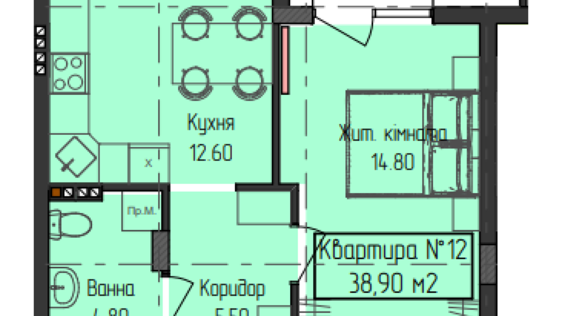 Планировка 1-комнатной квартиры в ЖК ГеліосУЖ 38.9 м², фото 640301