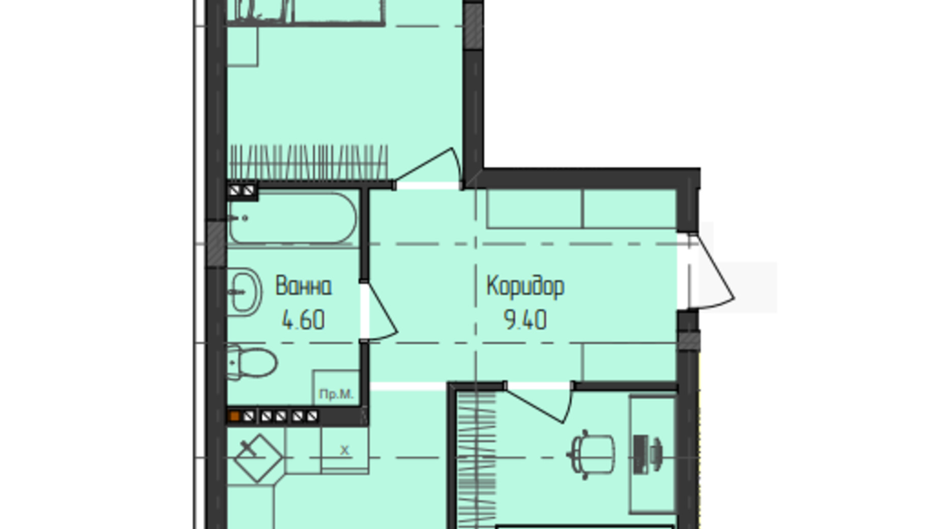 Планировка 2-комнатной квартиры в ЖК ГеліосУЖ 60.3 м², фото 640302