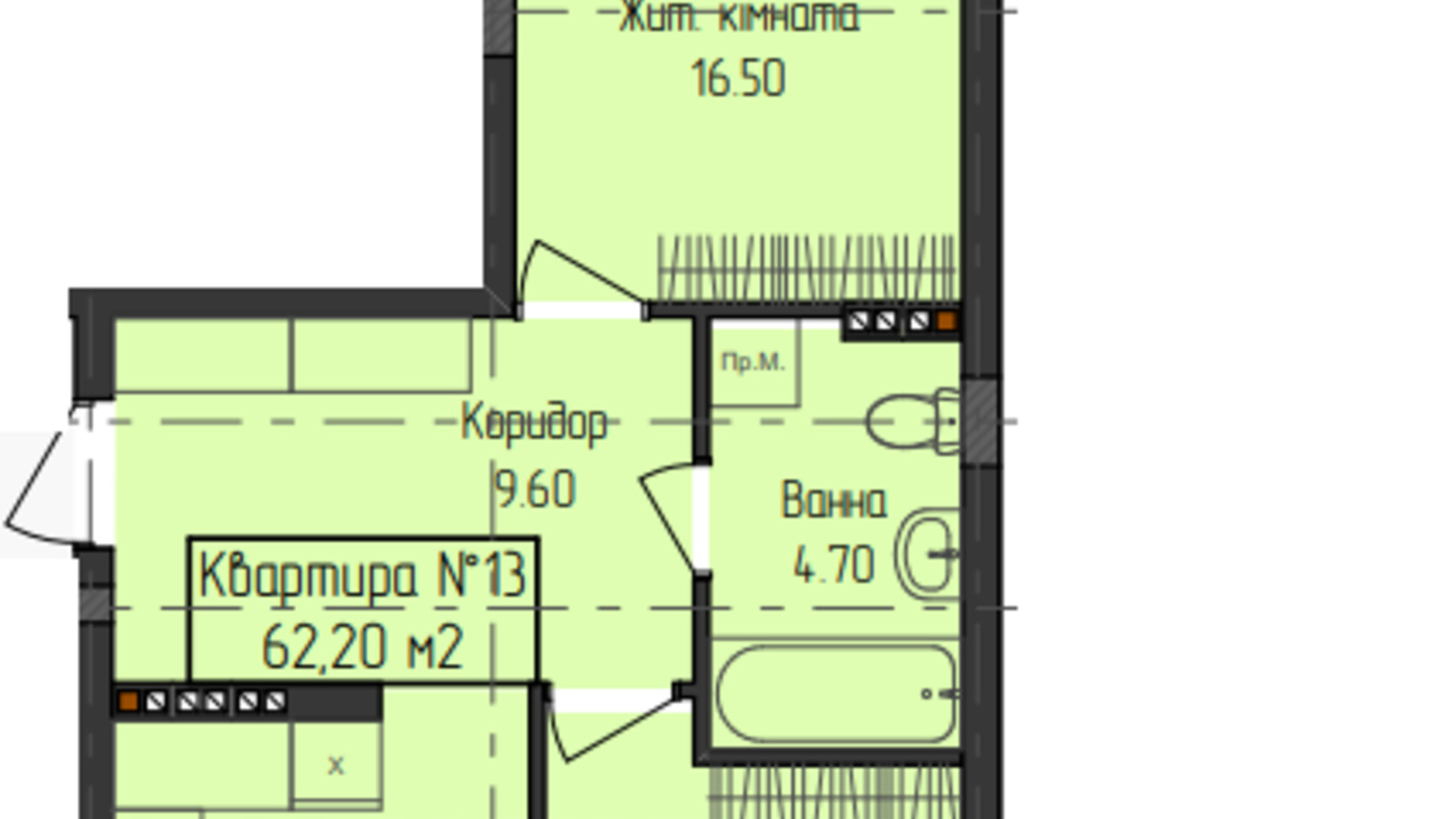 Планировка 2-комнатной квартиры в ЖК ГеліосУЖ 62.2 м², фото 640303