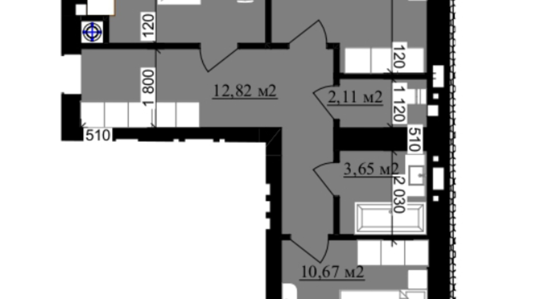 Планування 2-кімнатної квартири в ЖК Millennium (NDB) 64.03 м², фото 640308