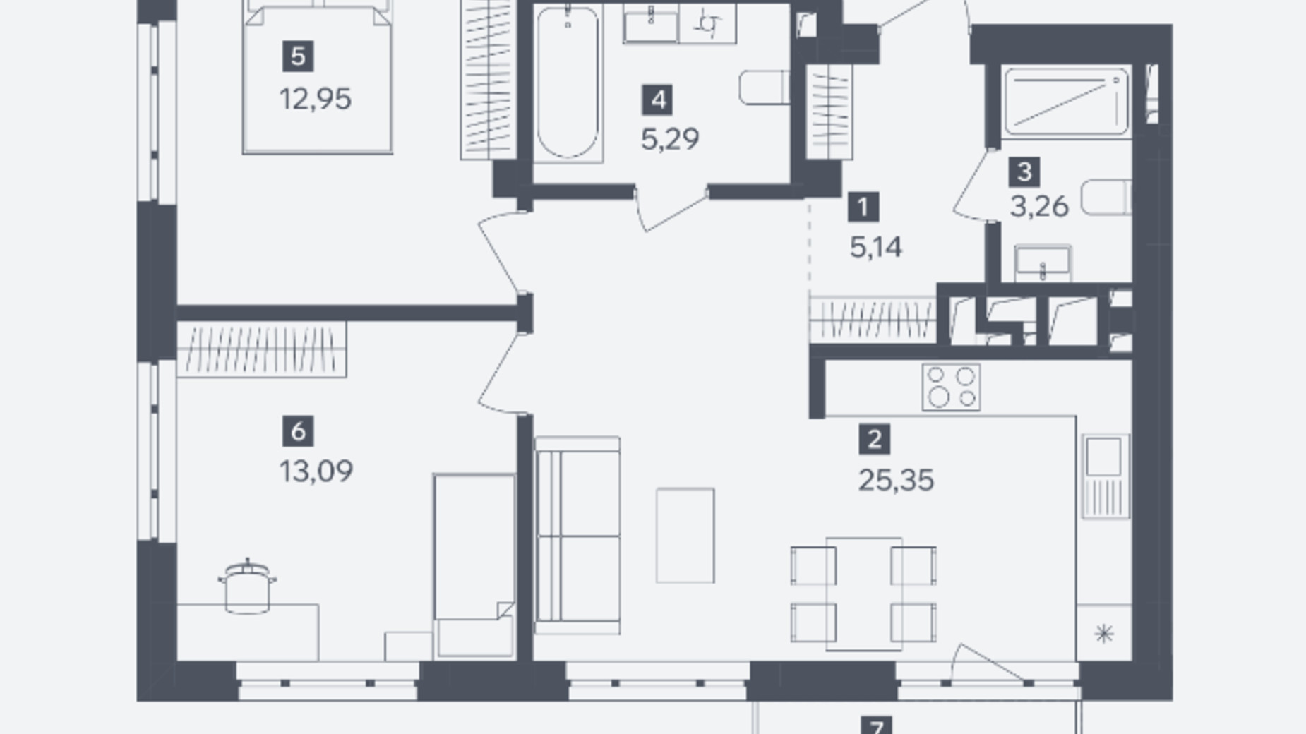 Планування 2-кімнатної квартири в ЖК Wabi 66.71 м², фото 640368