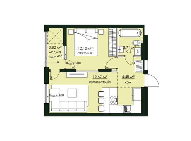 ЖК Бетховен: планировка 1-комнатной квартиры 43.8 м²