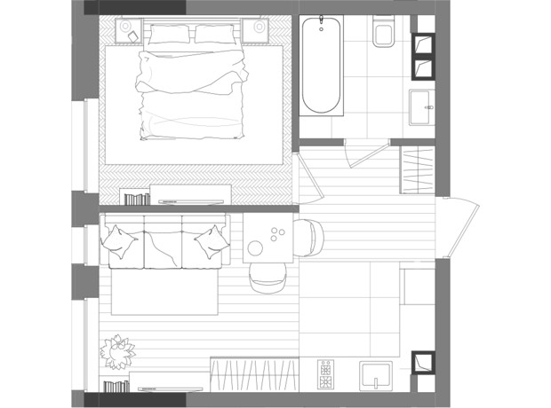 ЖК Creator City: планировка 1-комнатной квартиры 34.6 м²