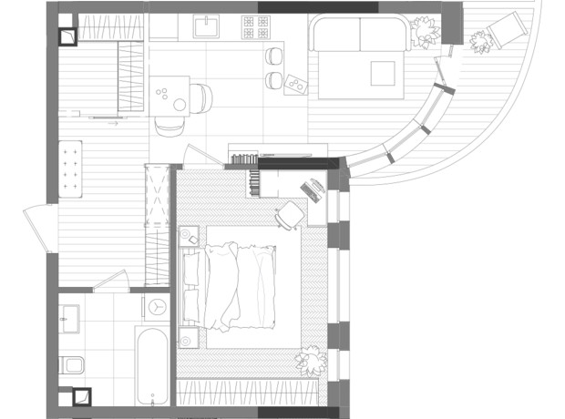 ЖК Creator City: планировка 1-комнатной квартиры 52.52 м²