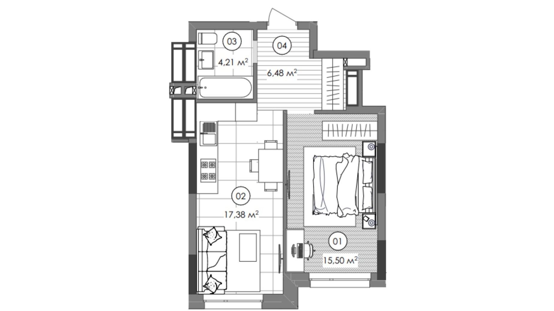 Планировка 1-комнатной квартиры в ЖК Creator City 43.2 м², фото 640704