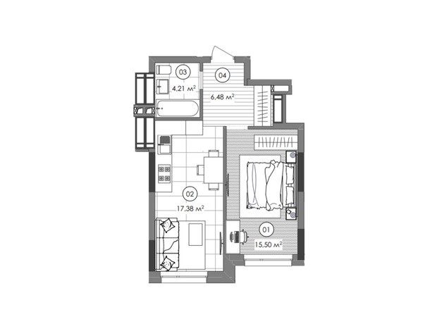 ЖК Creator City: планировка 1-комнатной квартиры 43.2 м²