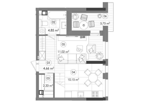 ЖК Creator City: планировка 3-комнатной квартиры 70.71 м²