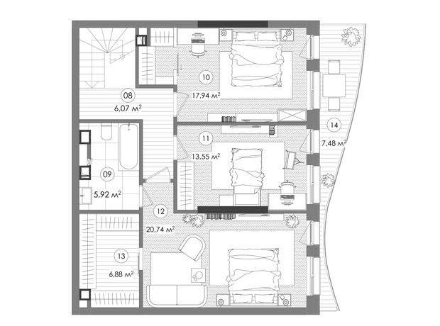 ЖК Creator City: планировка 4-комнатной квартиры 121.96 м²