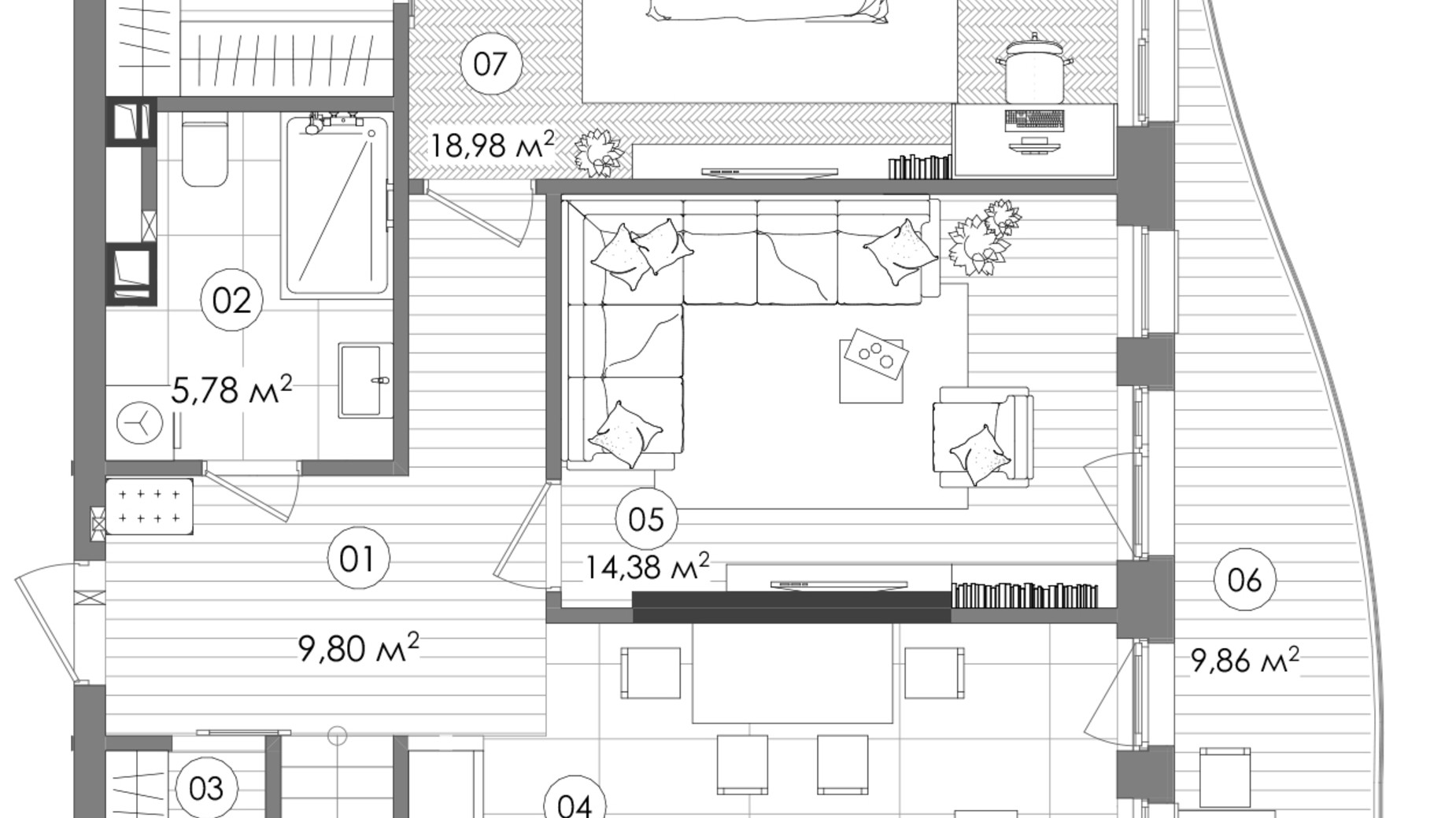 Планування 4-кімнатної квартири в ЖК Creator City 124.01 м², фото 640734