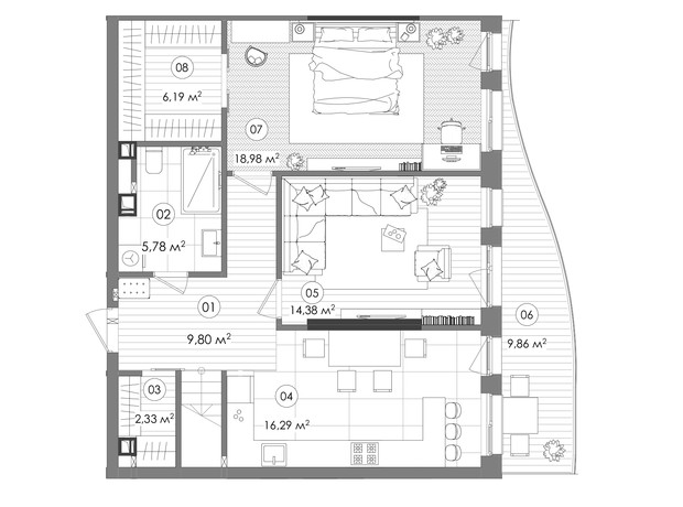 ЖК Creator City: планировка 4-комнатной квартиры 124.01 м²