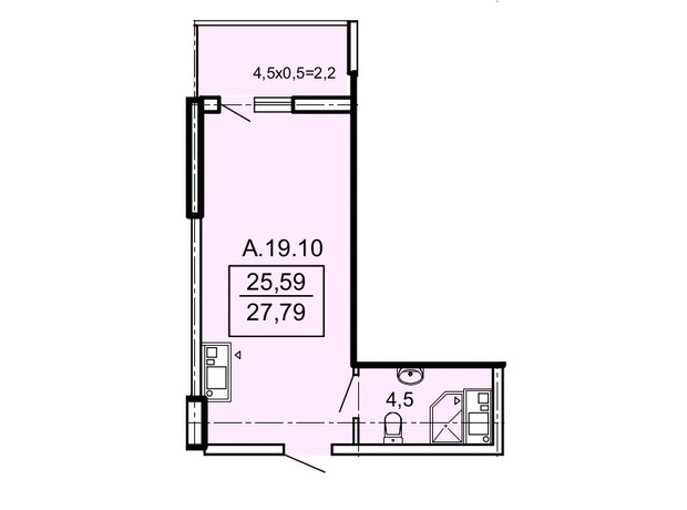 ЖК Акрополь: планування 1-кімнатної квартири 27.79 м²