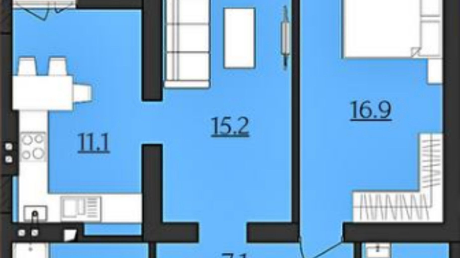 Планування 2-кімнатної квартири в ЖК Morshyn Apartments 59.1 м², фото 641485