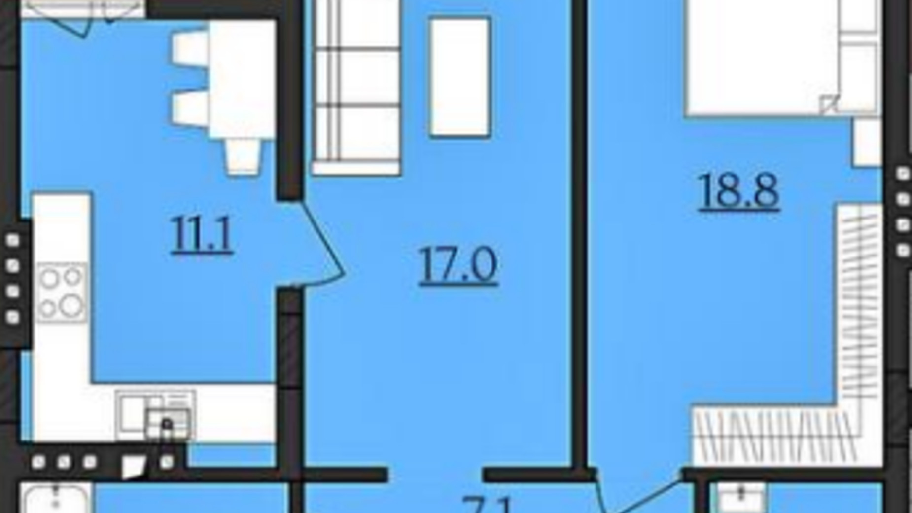 Планування 2-кімнатної квартири в ЖК Morshyn Apartments 62.8 м², фото 641486