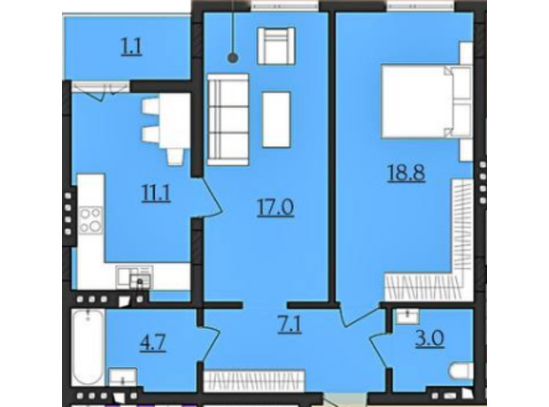 ЖК Morshyn Apartments: планування 2-кімнатної квартири 62.8 м²