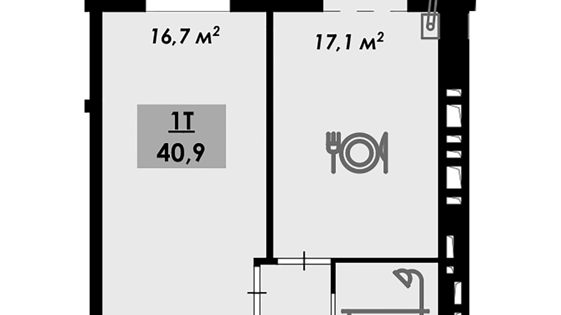 Планування 1-кімнатної квартири в ЖК Рідний Дім 40.9 м², фото 641520