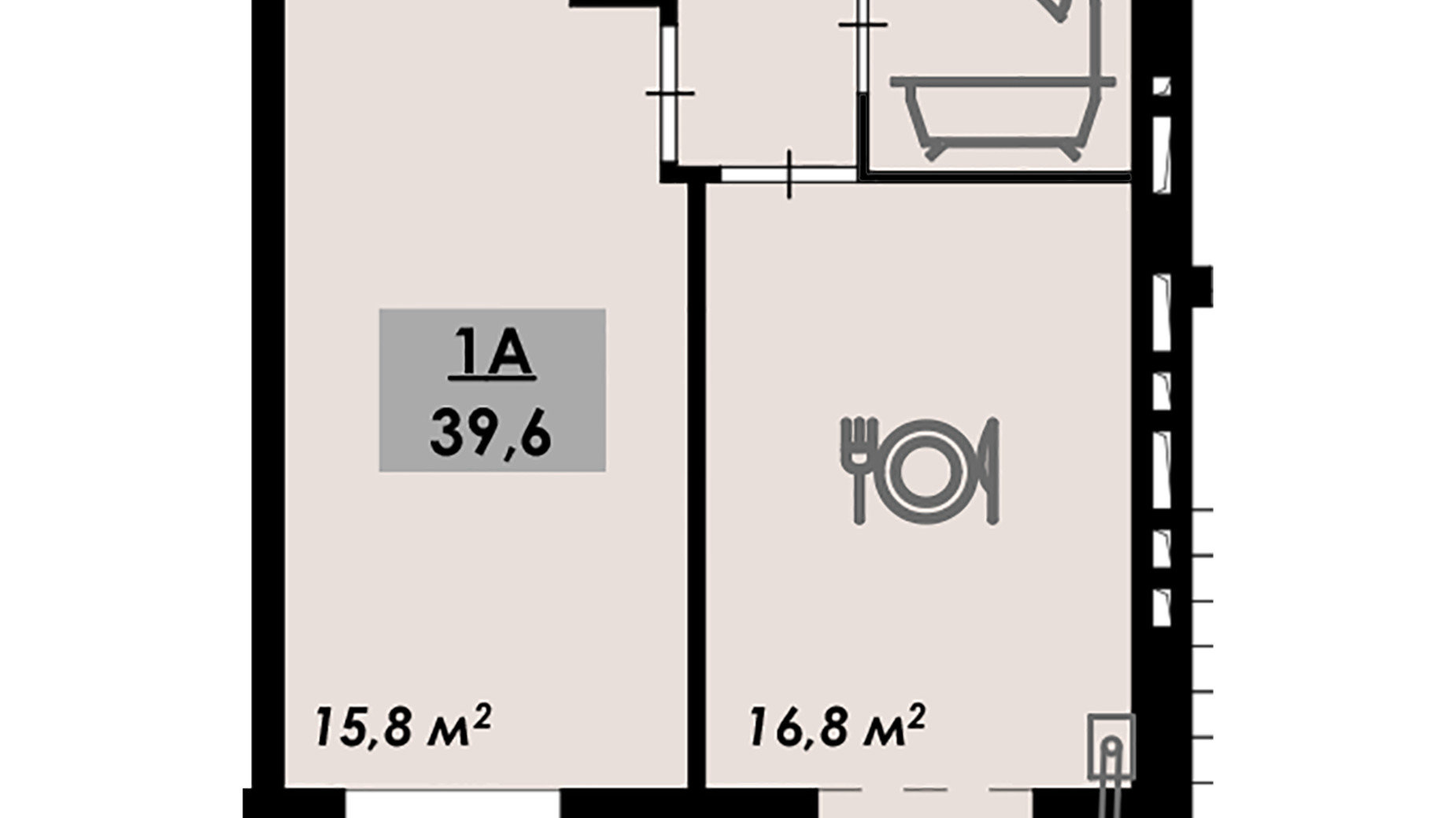 Планування 1-кімнатної квартири в ЖК Рідний Дім 39.6 м², фото 641521