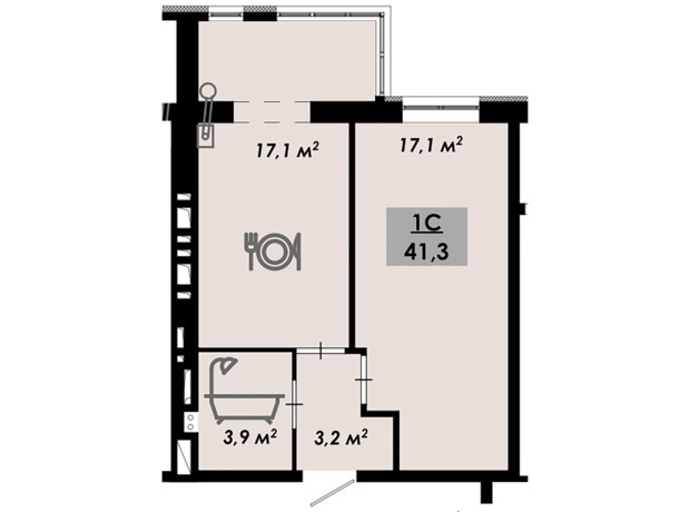 ЖК Родной дом: планировка 1-комнатной квартиры 41.3 м²