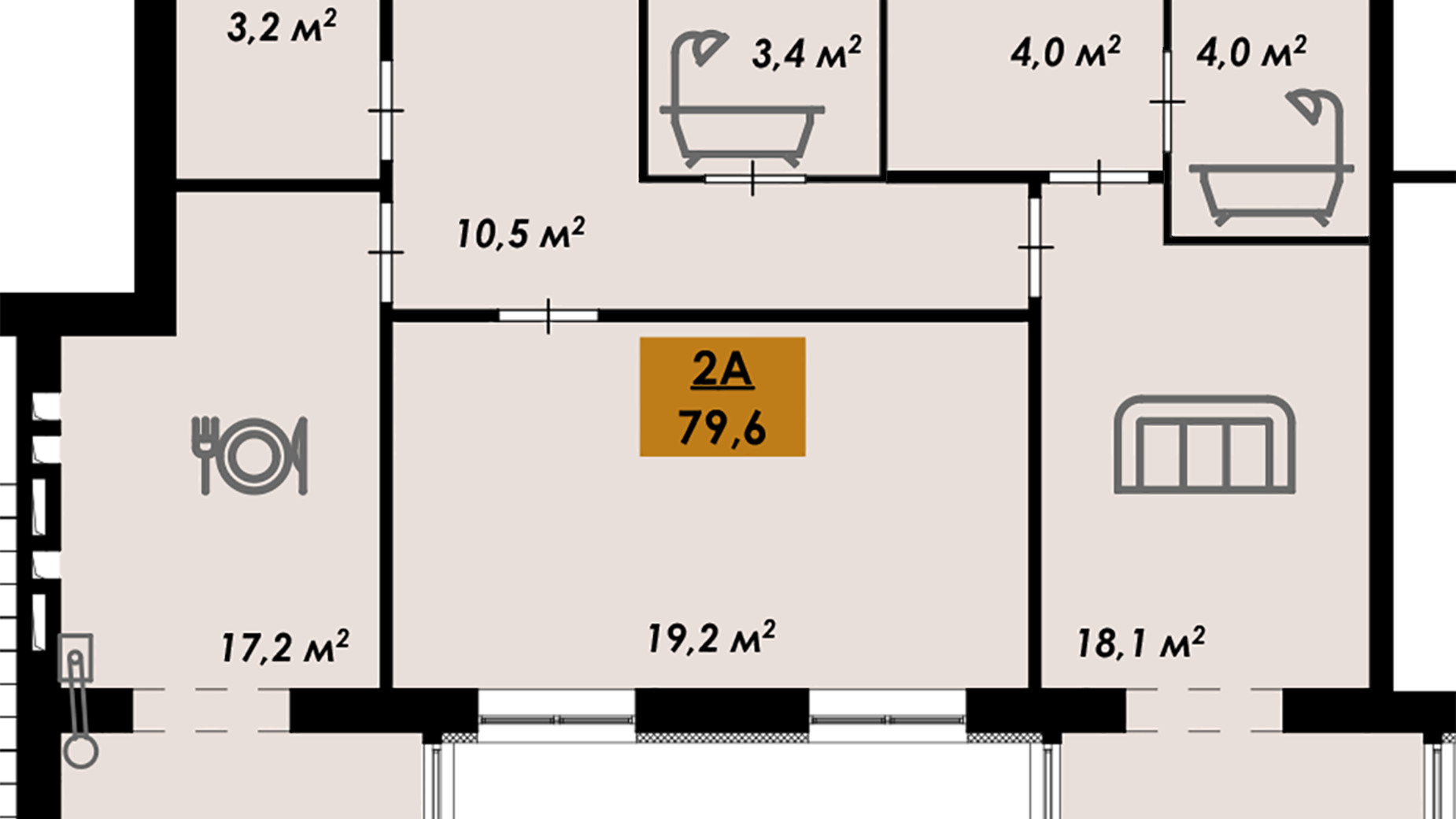 Планування 2-кімнатної квартири в ЖК Рідний Дім 79.6 м², фото 641526