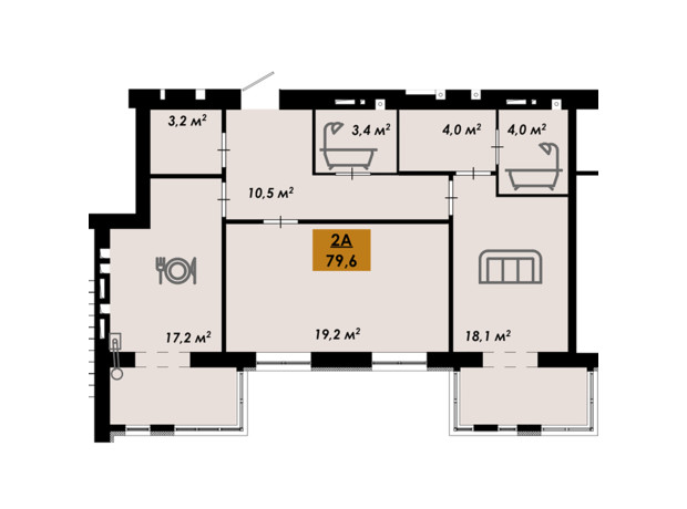 ЖК Родной дом: планировка 2-комнатной квартиры 79.6 м²