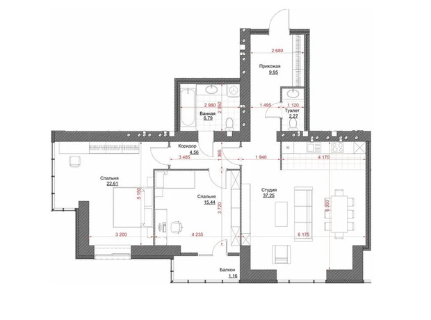 ЖК Oasis: планування 2-кімнатної квартири 107 м²