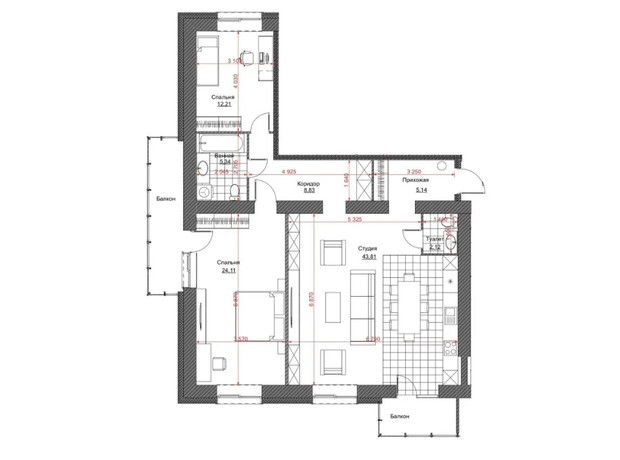 ЖК Oasis: планування 3-кімнатної квартири 119 м²