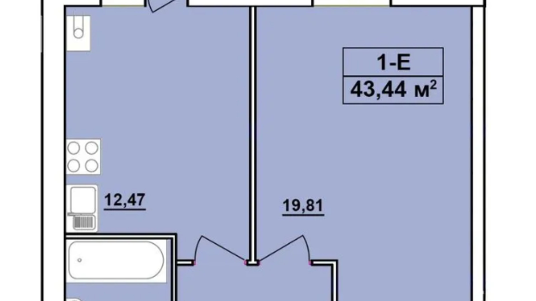 Планування 1-кімнатної квартири в ЖК Комфортний 43.44 м², фото 641653