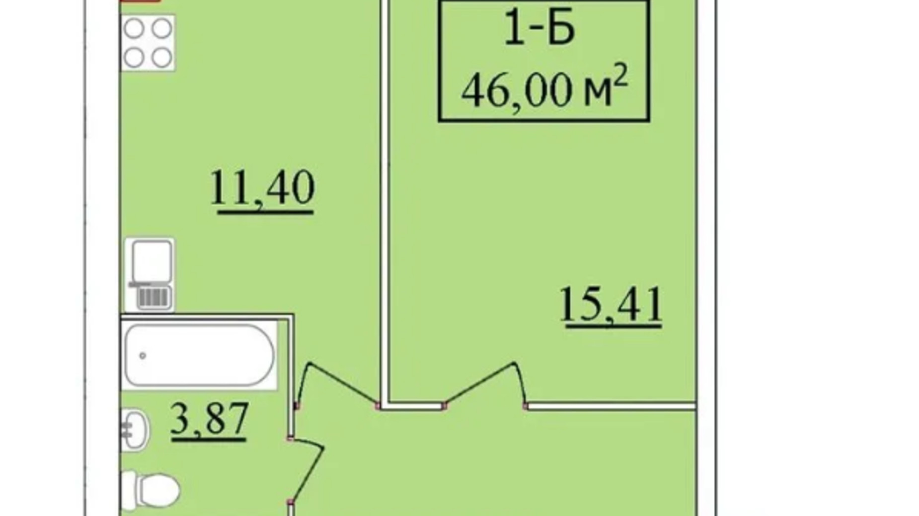 Планировка 1-комнатной квартиры в ЖК Комфортный 46.1 м², фото 641654