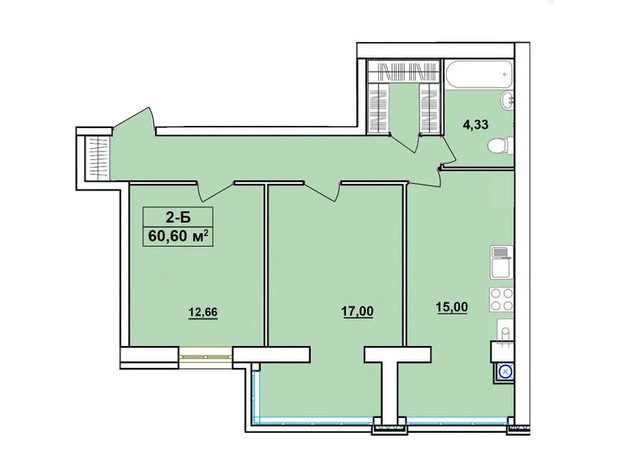 ЖК Комфортный: планировка 2-комнатной квартиры 60.6 м²