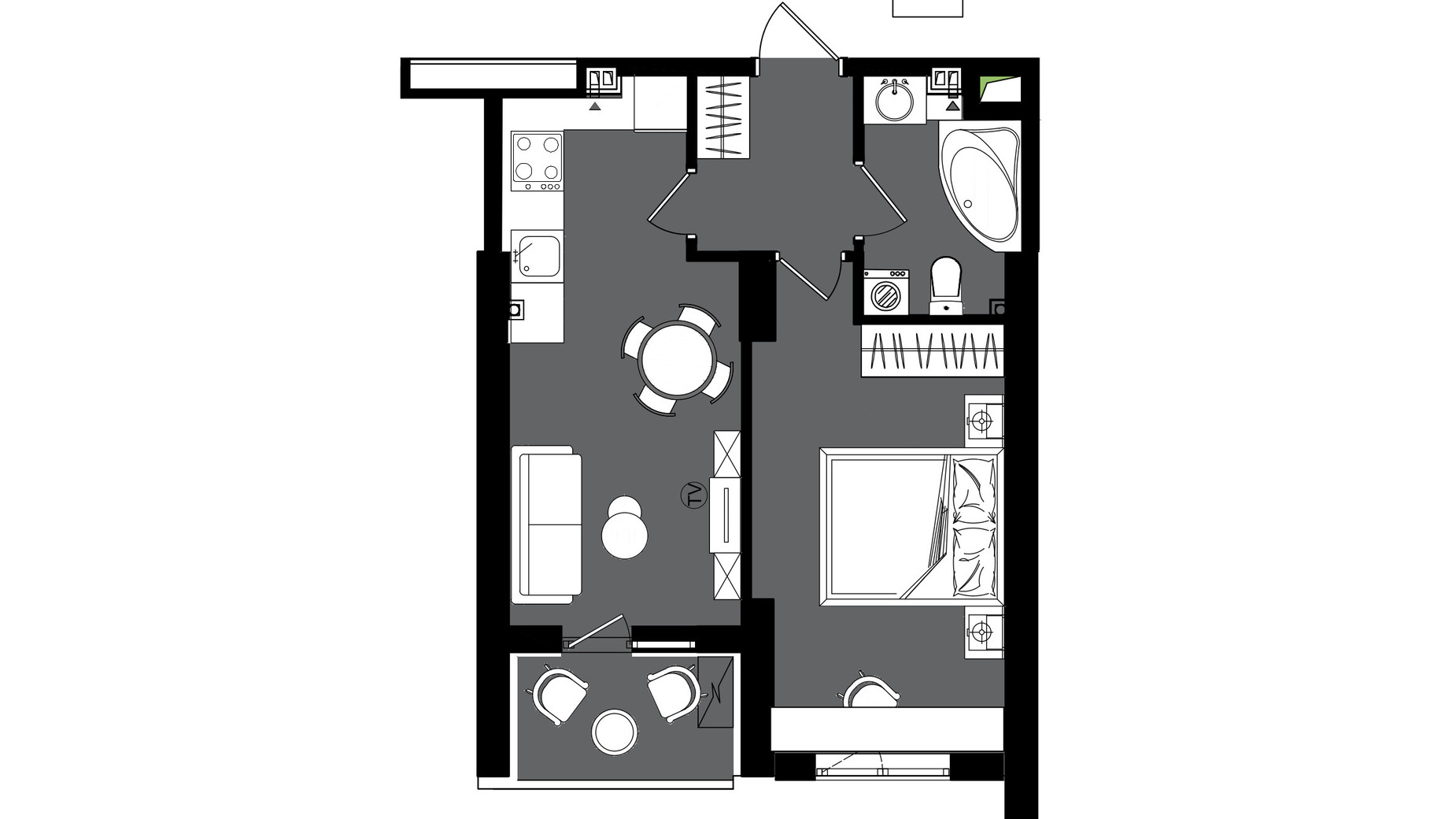 Планування 1-кімнатної квартири в ЖК Посейдон 40.49 м², фото 641670