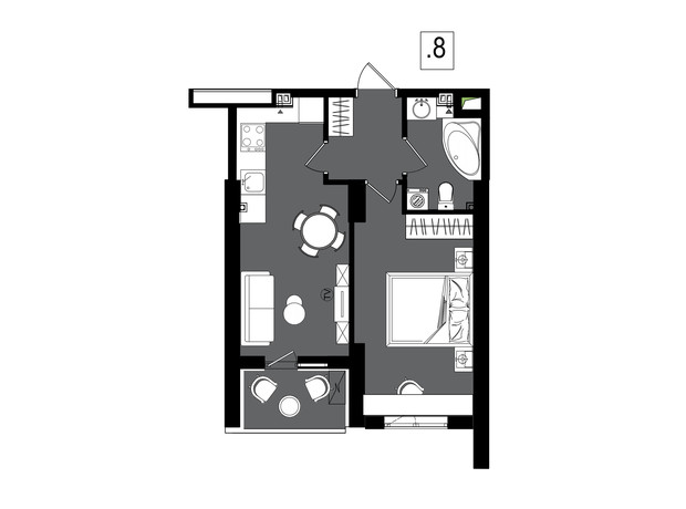 ЖК Посейдон: планування 1-кімнатної квартири 40.49 м²