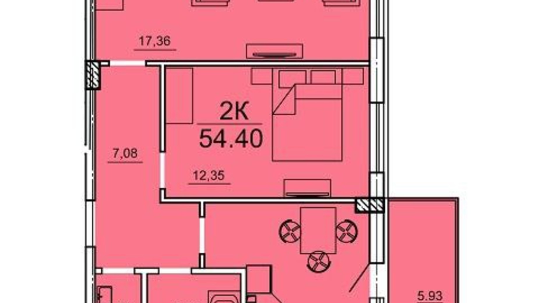 Планировка 2-комнатной квартиры в ЖК Алексеевский 54.4 м², фото 641709