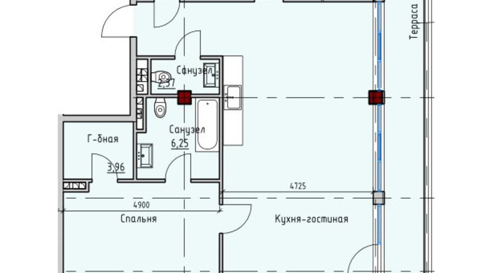 Планування 2-кімнатної квартири в ЖК Пространство на Софіївській 117.04 м², фото 641763