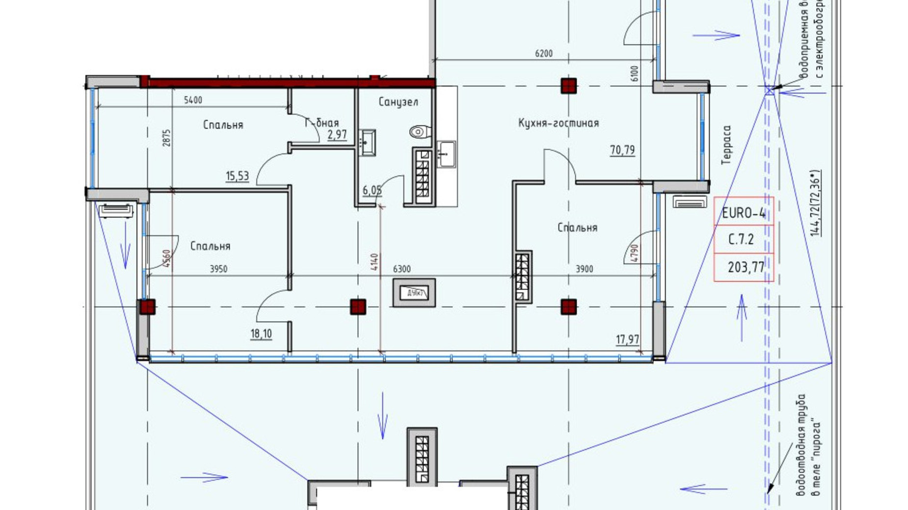 Планування 3-кімнатної квартири в ЖК Пространство на Софіївській 199.44 м², фото 641779