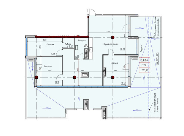 ЖК Пространство на Софиевской: планировка 3-комнатной квартиры 199.44 м²