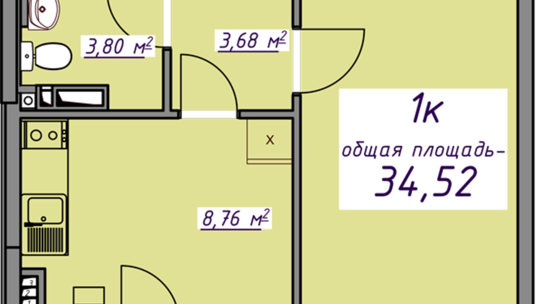 Планування 1-кімнатної квартири в ЖК Сьоме небо 34.52 м², фото 642043