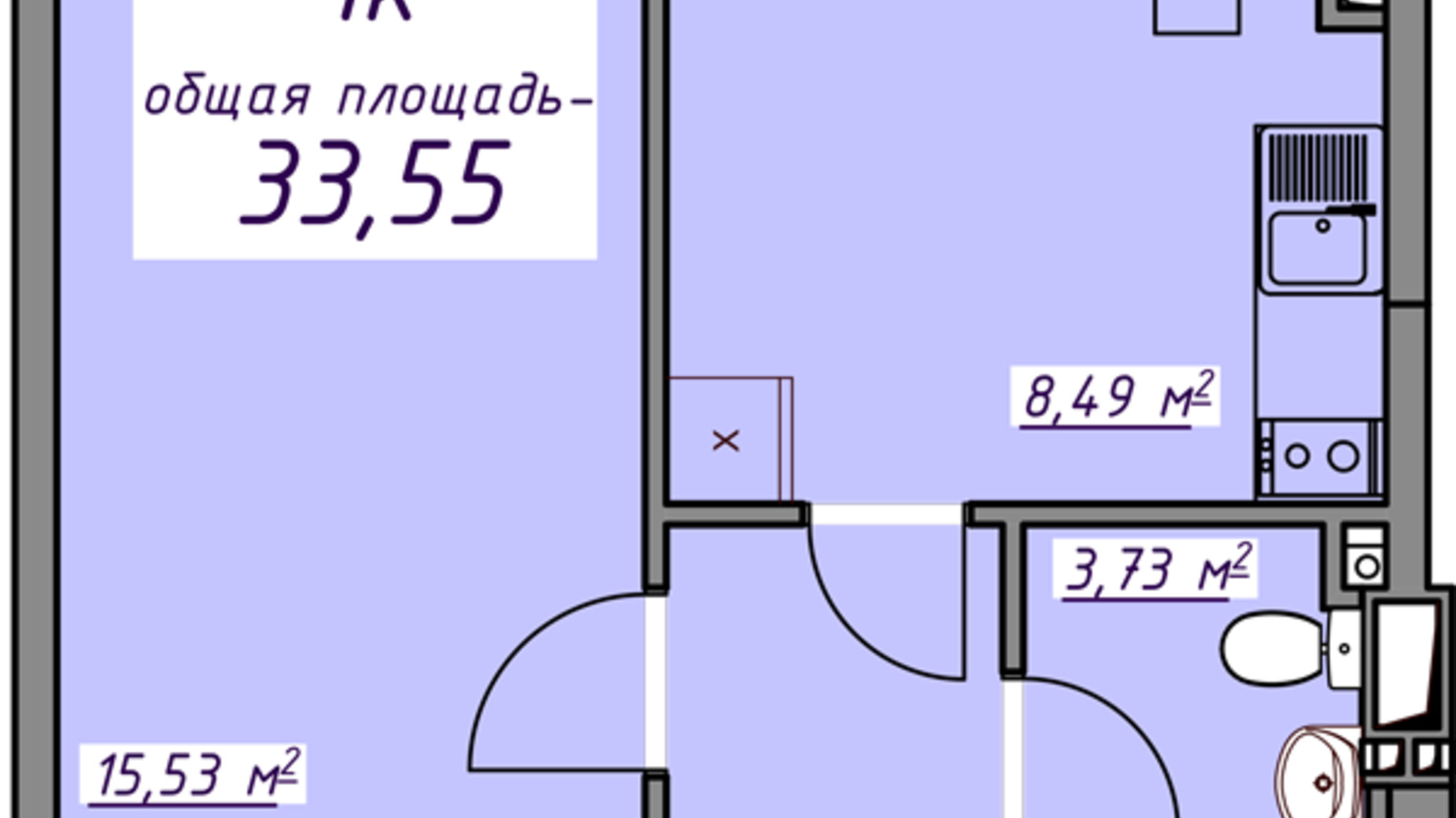 Планування 1-кімнатної квартири в ЖК Сьоме небо 33.5 м², фото 642044