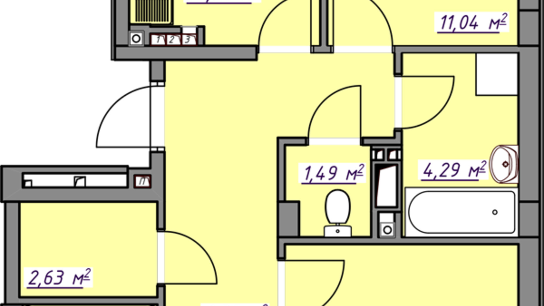 Планировка 3-комнатной квартиры в ЖК Седьмое небо 76.19 м², фото 642047