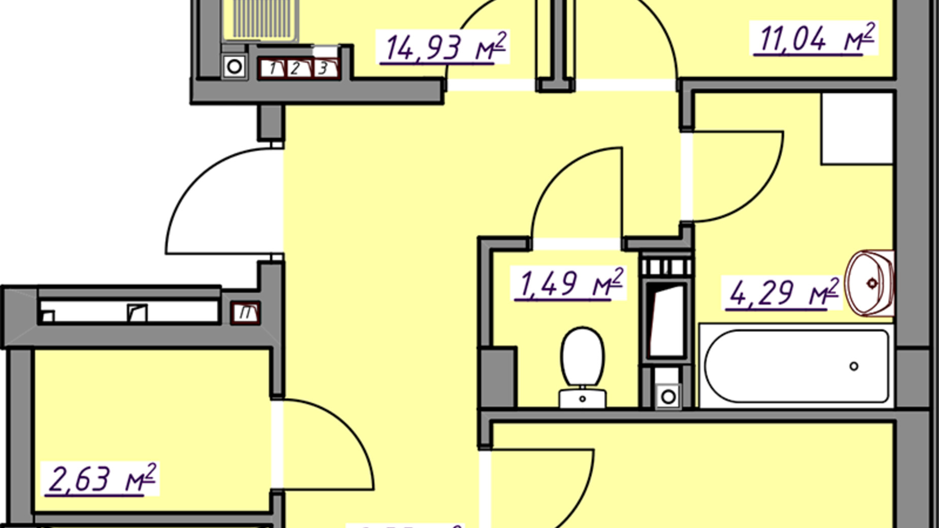 Планировка 3-комнатной квартиры в ЖК Седьмое небо 76.19 м², фото 642070