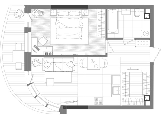 ЖК Creator City: планировка 1-комнатной квартиры 53.32 м²