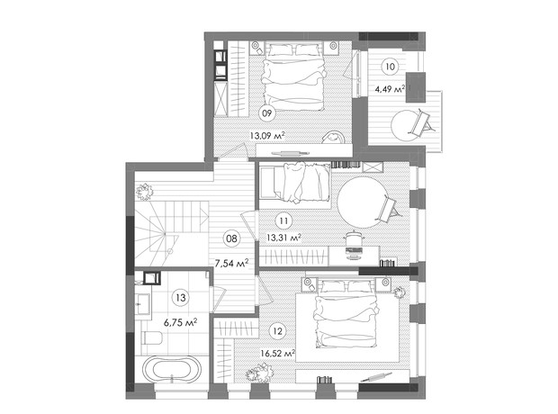 ЖК Creator City: планування 5-кімнатної квартири 122.73 м²