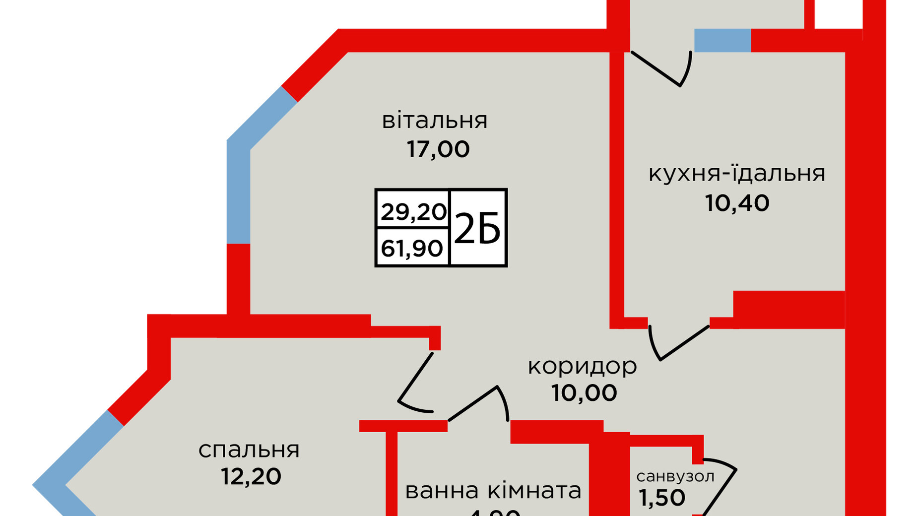 Планировка 2-комнатной квартиры в ЖК Варшавский микрорайон, 8 очередь 61.9 м², фото 642192