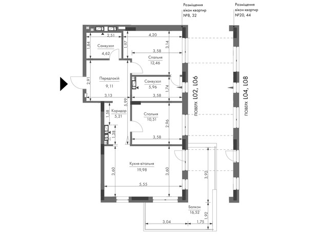 ЖК Gravity Park: планування 2-кімнатної квартири 72.81 м²