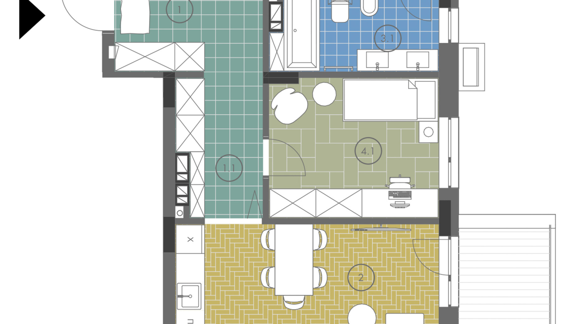 Планування 2-кімнатної квартири в ЖК Gravity Park 72.81 м², фото 642344