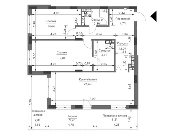 ЖК Gravity Park: планировка 2-комнатной квартиры 87.02 м²